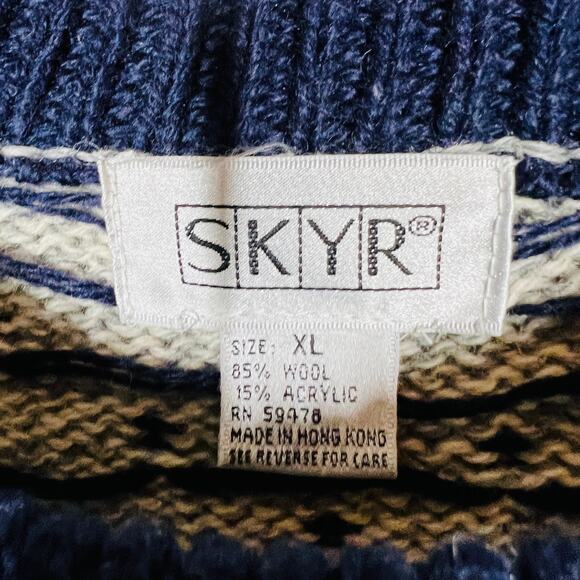 Vintage 90s SKYR Wool Grandpa Sweater Crewneck Long Sleeve Cream blue - XL - Picture 5 of 5